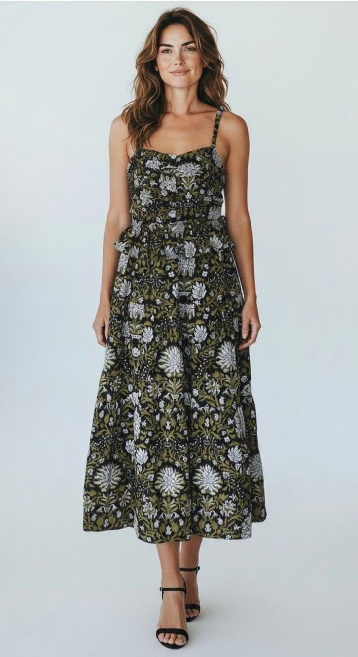 Hyacinth House Black Floral Peplum Myles Midi Dress NWT size XS